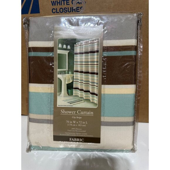 Hometrends shower curtain city stripe 70in W X 72in L NEW - Picture 2 of 3